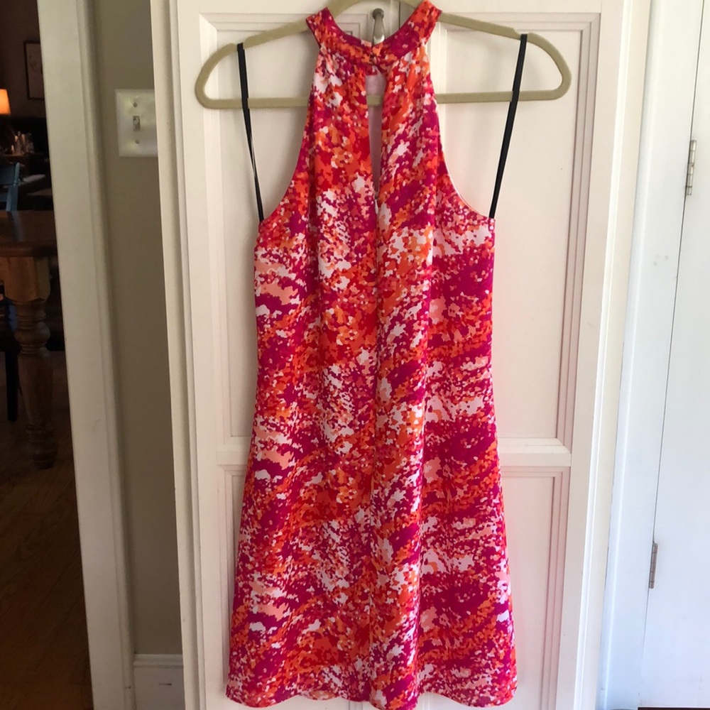 Beautiful summer dress halter style fuchsia multi